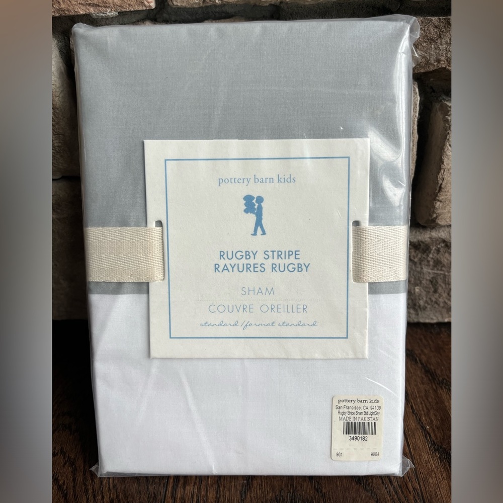 Pottery Barn Kids Gray/white rugby stripe sham